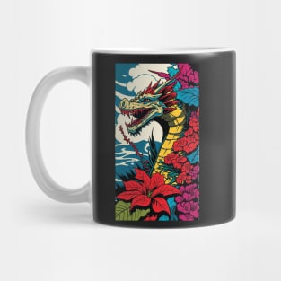 Dragon Vibrant Tropical Flower Tall Retro Vintage Digital Pop Art Portrait Mug